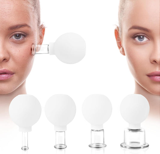 Meifuly Facial Cupping Set, 4 PCS Silicone Vacuum Suction Face Massage Cups, Skin Tightening Kit for Eyes, Face and Body (White)