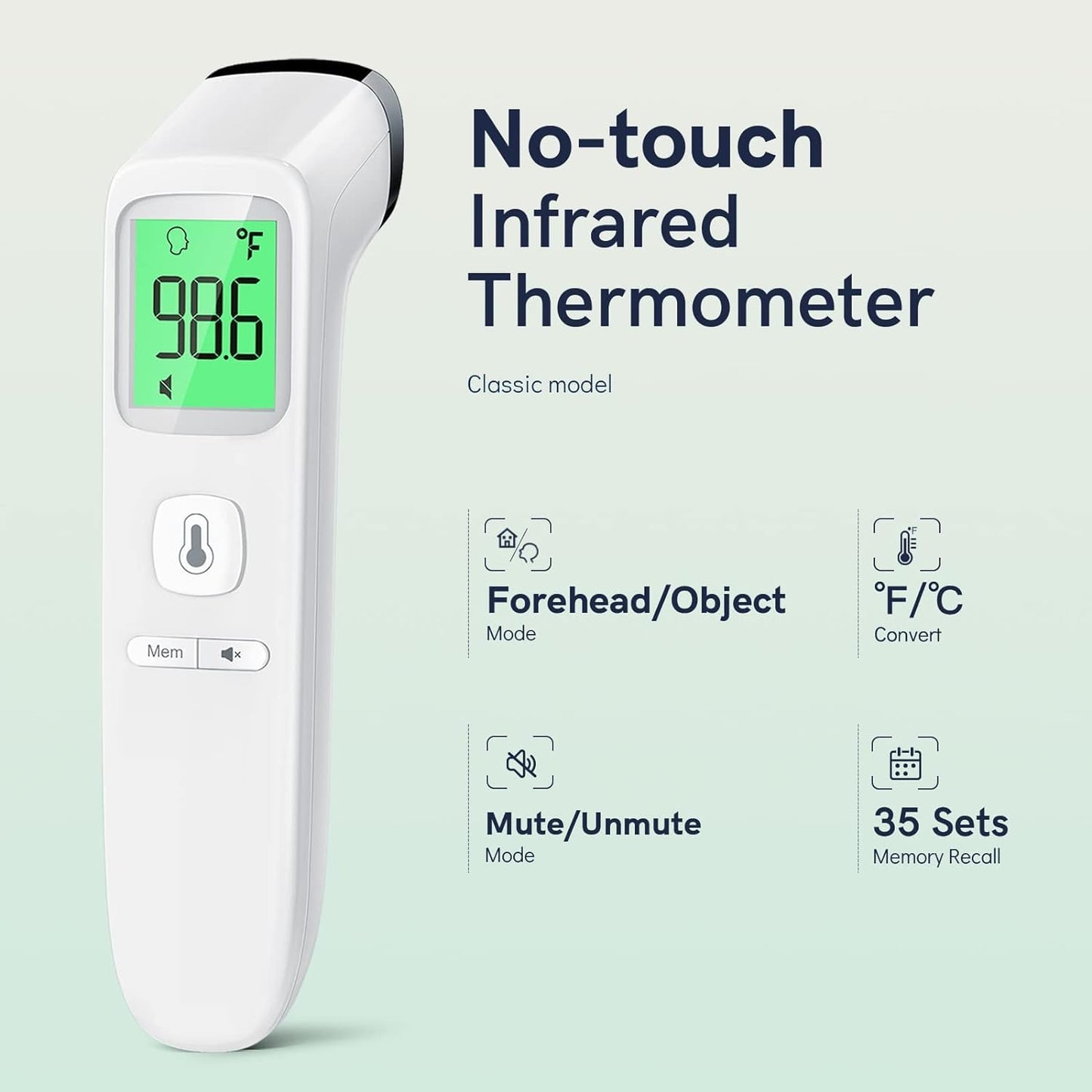 No-Touch Thermometer for Adults and Kids, Fast Accurate Digital Thermometer with Fever Alarm & Silent Mode, Easy-to-use, Forehead Thermometer for Babies, Kids & Elderly