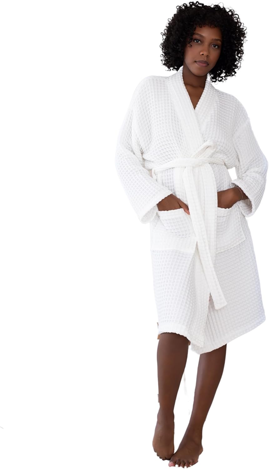 Womens Kimono Waffle Robe - Lightweight 100% Turkish Cotton Housecoat for All-Day Lounging - Bathrobe for Shower