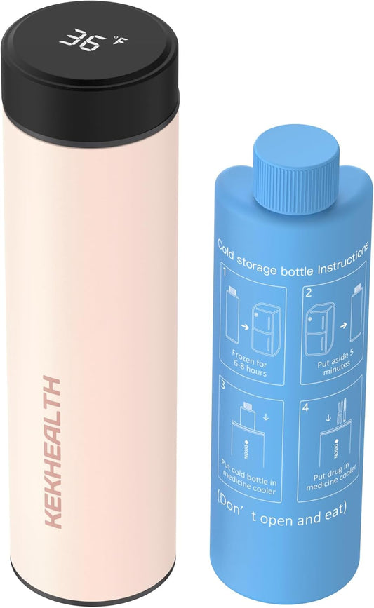 Compact 60H Insulin Cooler Travel Case Temp Display Medication Cooler for Travel insulated Medicine Cooler Bag TSA Approved Ice Packs Diabetic Cooler with QR Medical Travel Tag(Rose Quartz)