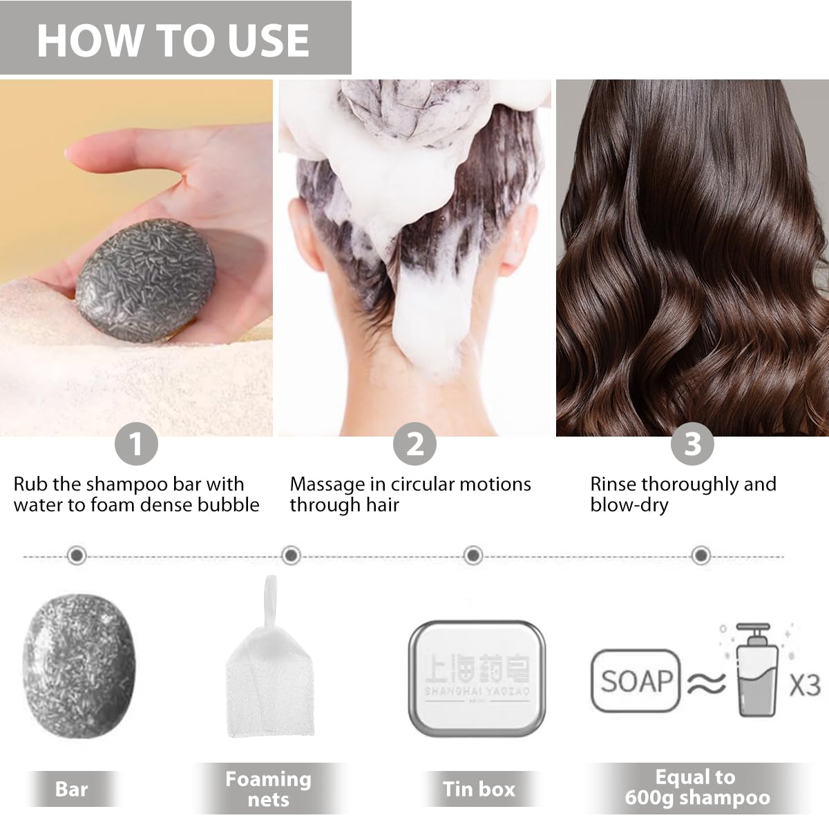 Bee & Flower Shampoo Bar Multflorum Maintain Shampoo Bar Multi-effect & Repairing All Natural Travel Shampoos Bars for All Hair Types - 2.1 oz (Comes with Mesh Bag and Tin Box)