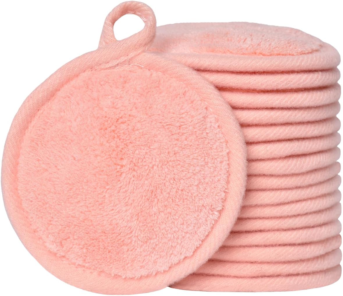Reusable Makeup Remover Pads 16 Pack Microfiber Cleansing Facial Rounds Wipes Face, Eyes, Lips(3.5inch, coral)