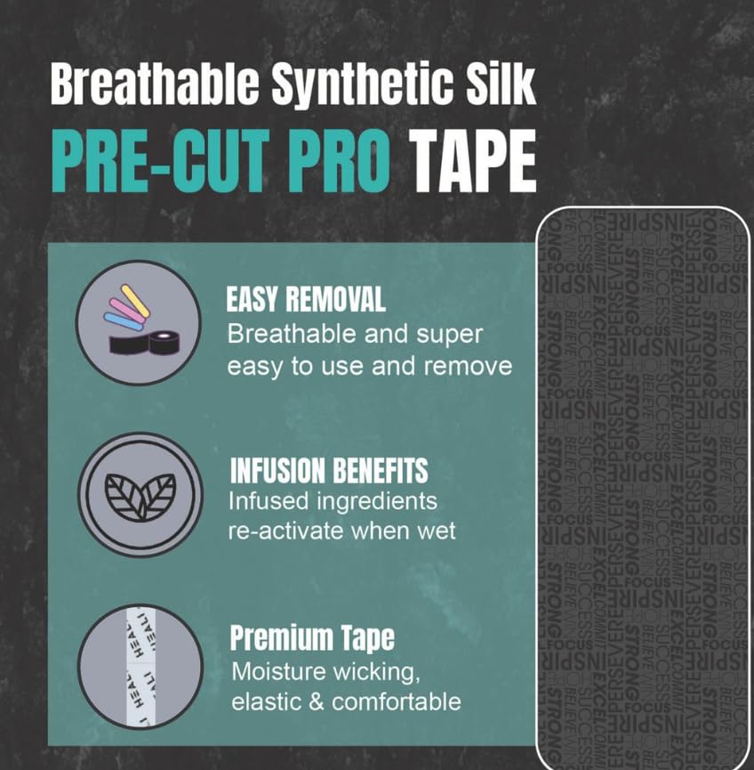 Heali Kinesiology Tape with Magnesium and Menthol, 20 Pcs Precut Strips, K Tape Roll, Knees, Physical Therapy Sports Tape for Muscle and Joint Relief, Water Resistant, Black Inspiration