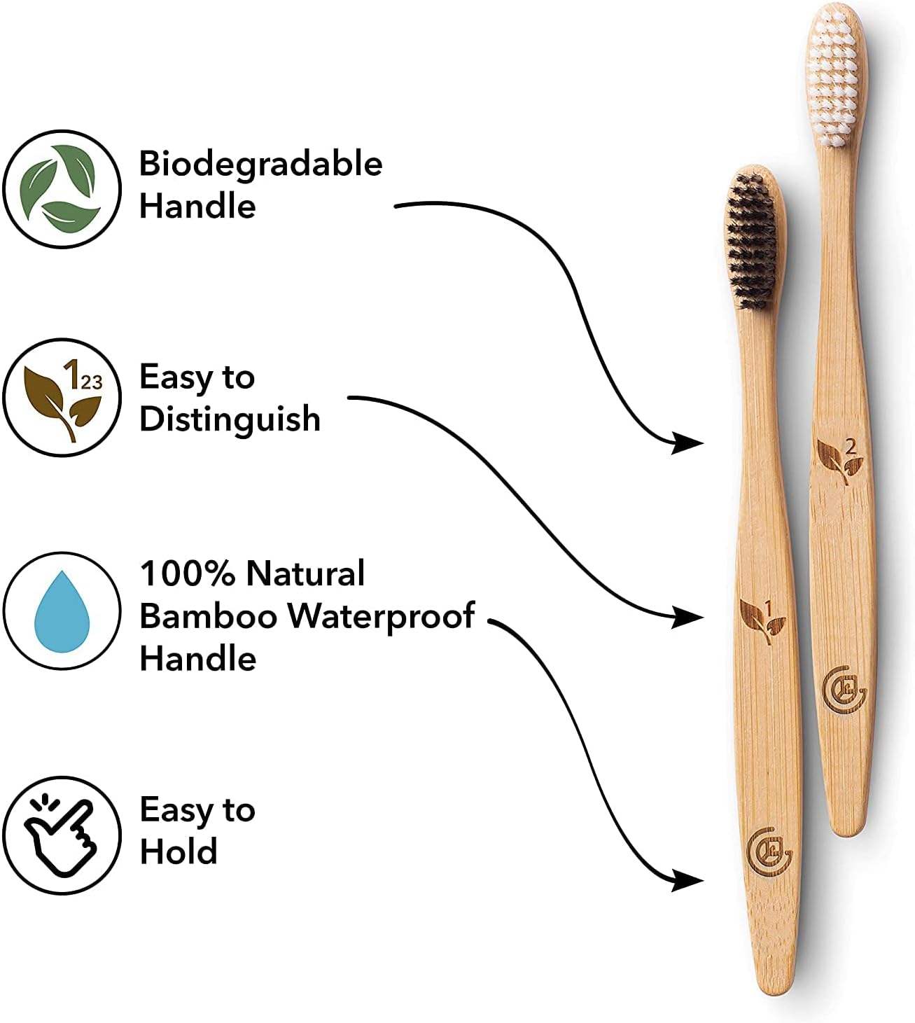 Greenzla Bamboo Toothbrushes for Adults – 12 Pack Wooden Toothbrush Set with Charcoal-Infused Soft Bristles, Natural Oral Care for Daily Use