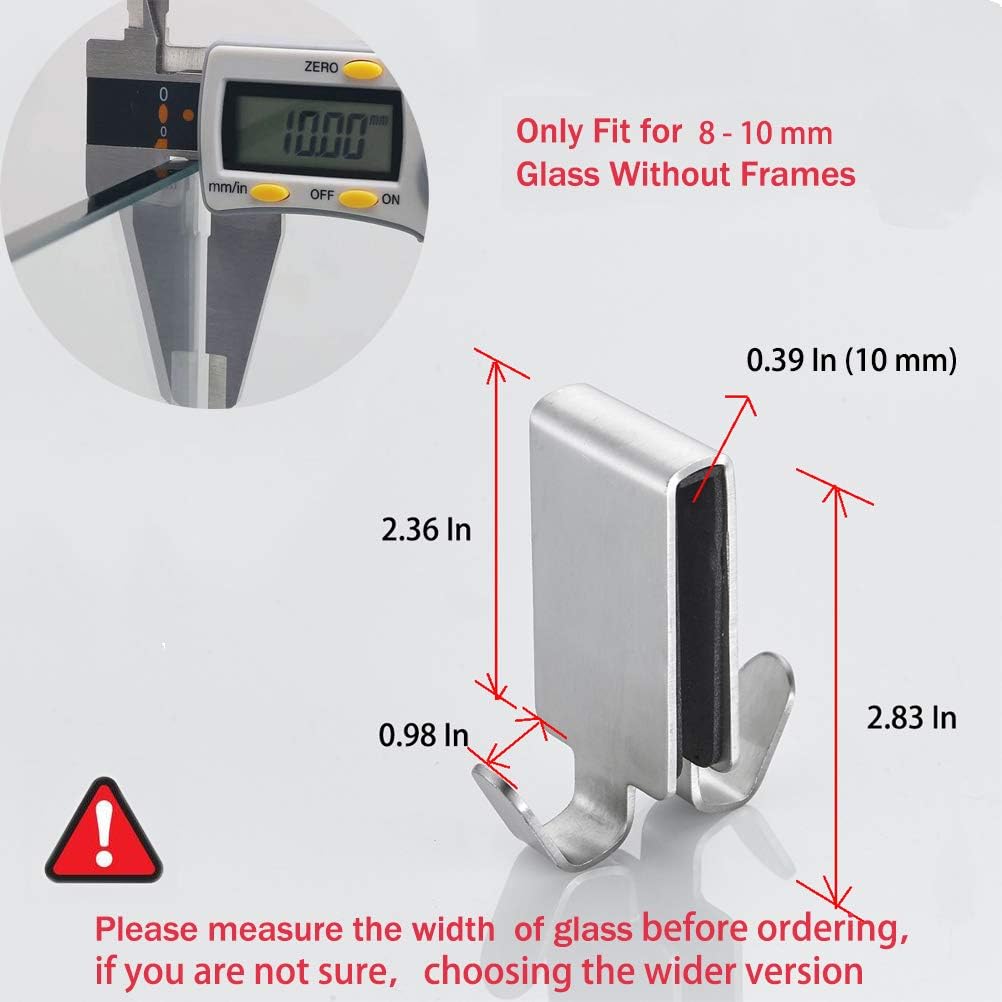 Double Hooks for Glass Shower Door, Towel Hooks Over The Bathroom Glass Wall 0.31-0.39in, Stainless Steel, Brushed,2 Pack.