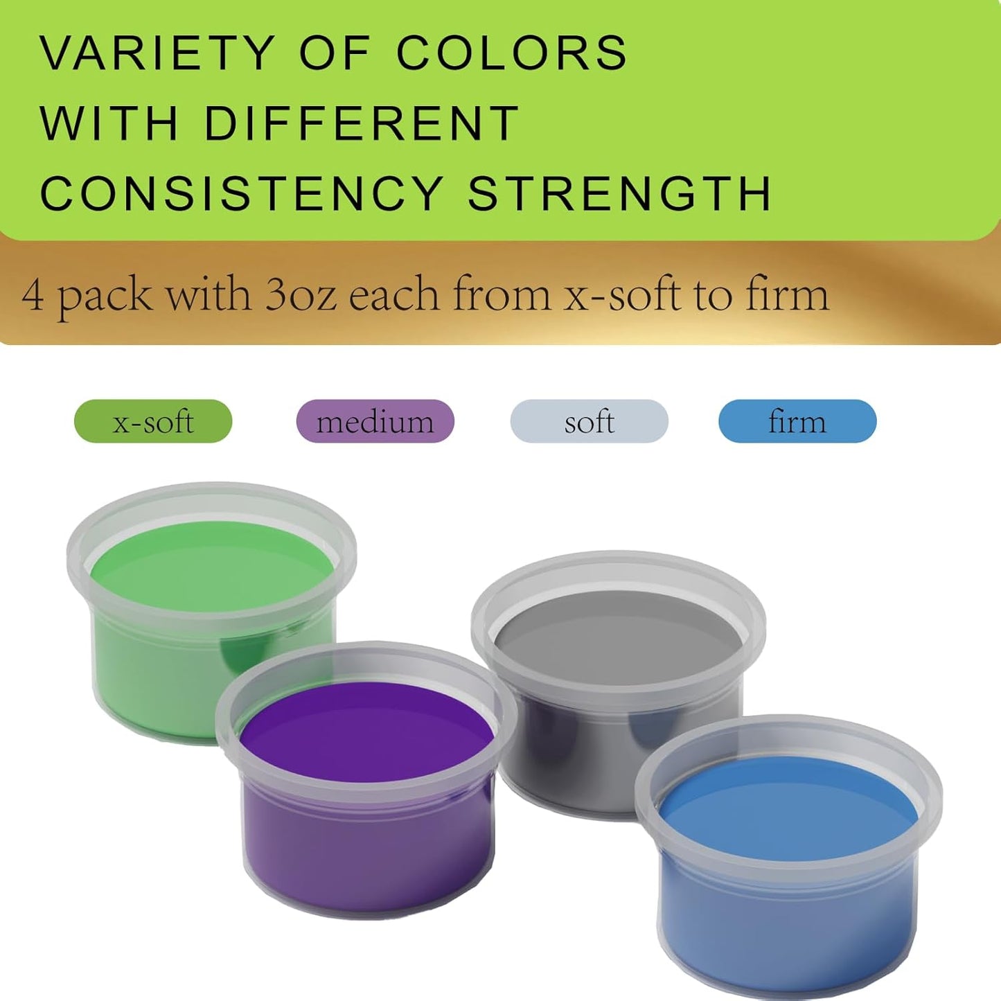 4 Pack Theramandu Therapy Putty Kit (3oz Each) – Hand Putty Physical Therapy for Kids & Adults, Sensory Stress Relief & Hand Muscle Strengthening Exercise Therapy Putty, 4 Different Resistances