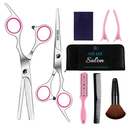 Sirabe 9 PCS Hair Cutting Scissors Thinning Shears Kit, Professional Haircut Scissors Set, Barber Hairdressing Texturizing Shears Tools for Salon Home Men Women Kids Adults Pet