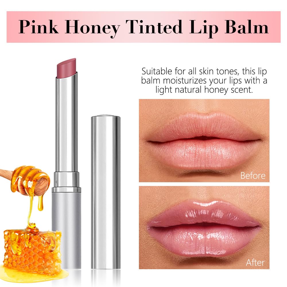 2Pcs Pink Cherry Nude Tinted Honey Lip Balm, Sheer Hydrating Moisturizing Lipstick for All Skin Type, Natural Pink Cherry Lip Tint Balm Moisturizing Nourishing Lipstick Long Lasting Waterproof