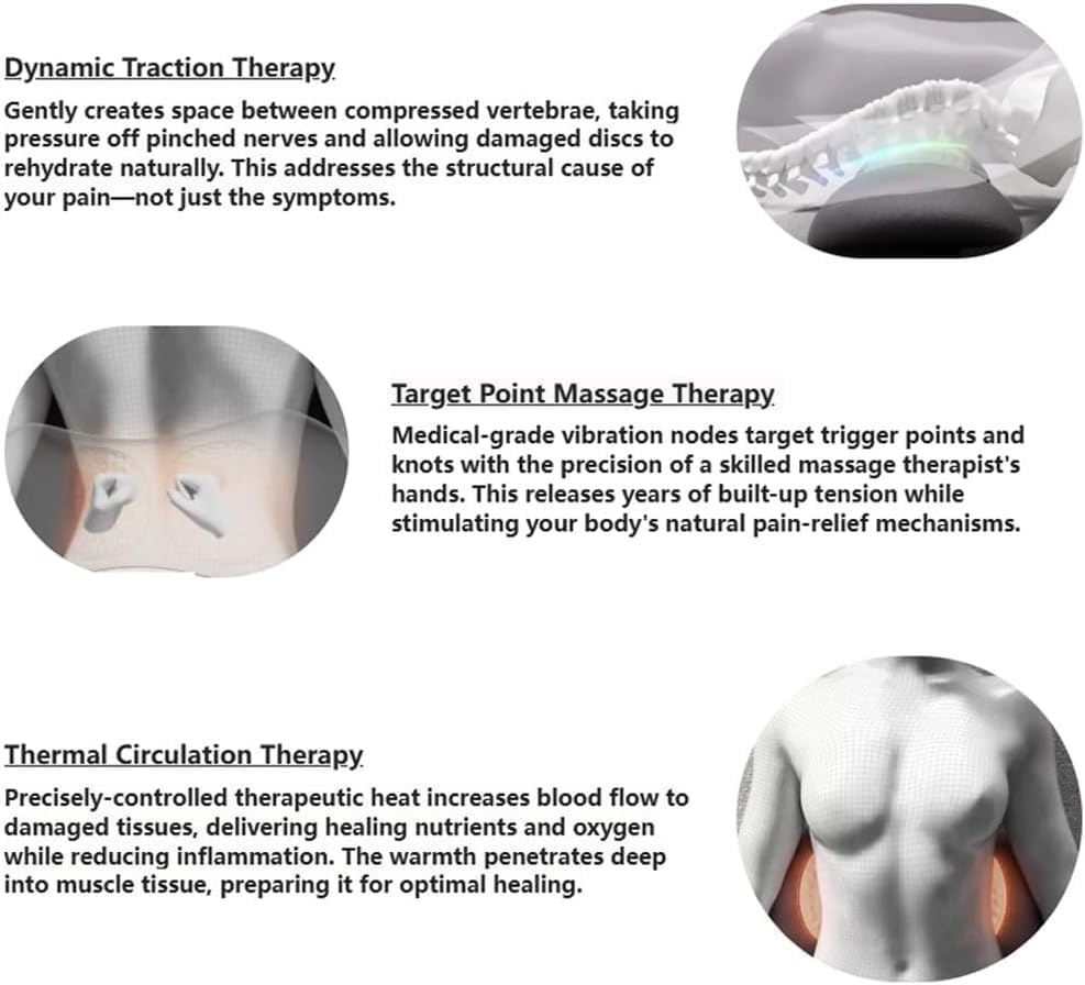 Triple Fusion Back Massager, 3-in-1 Back Massager with Traction Lifting, Electric Fusion Massager with Lifting and Vibration Massage and Heat Compress Against Pain (Black)