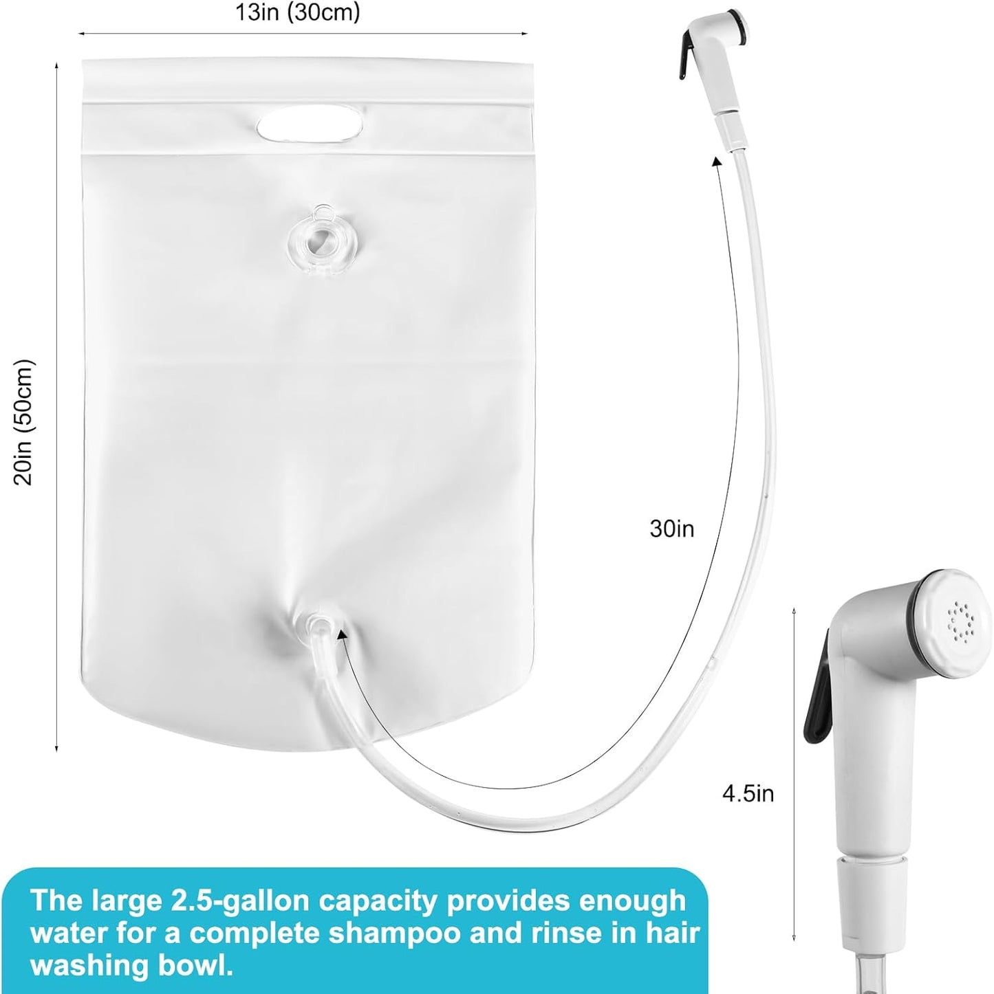 Inflatable Shampoo Basin, Loc Detox Tub for Dreads, Shampoo Buddy Bowl for Bedridden, Disabled,Injured with 2.5 GL Portable Water Shower Bag(Silvery)