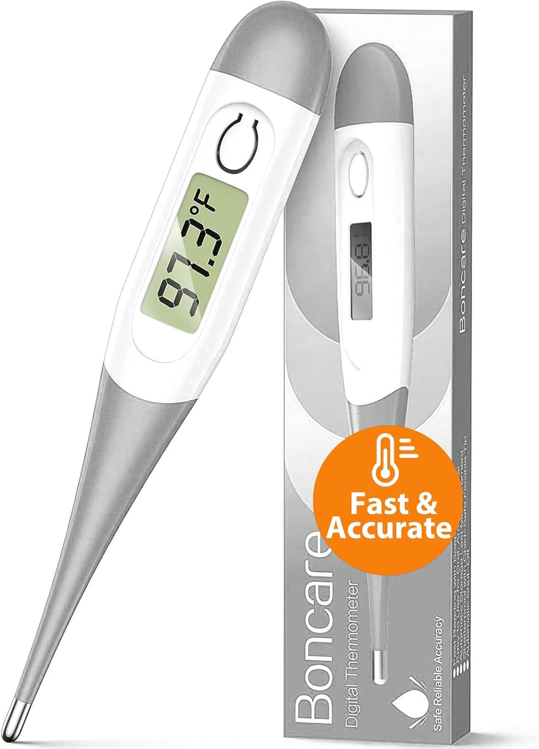 Boncare 10 Seconds Digital Thermometer for Adults and Kids - Accurate & Safe Rectal Thermometer for Baby with Fever Alarm, Oral Thermometer (Gray)