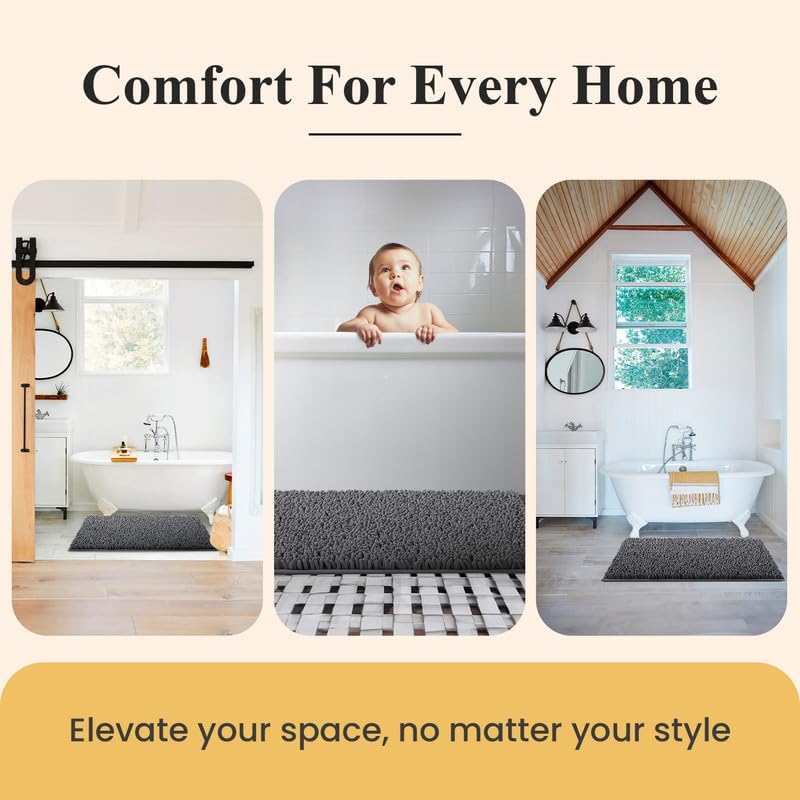 MAYSHINE Plush Shaggy Chenille Bath Mat | Extra Soft, Super Absorbent, Non-Slip Bathroom Rug | Fluffy Microfiber, Area Rug Sets for Bathroom Floor, Kitchen, Living Room | 39"x24" | Brown