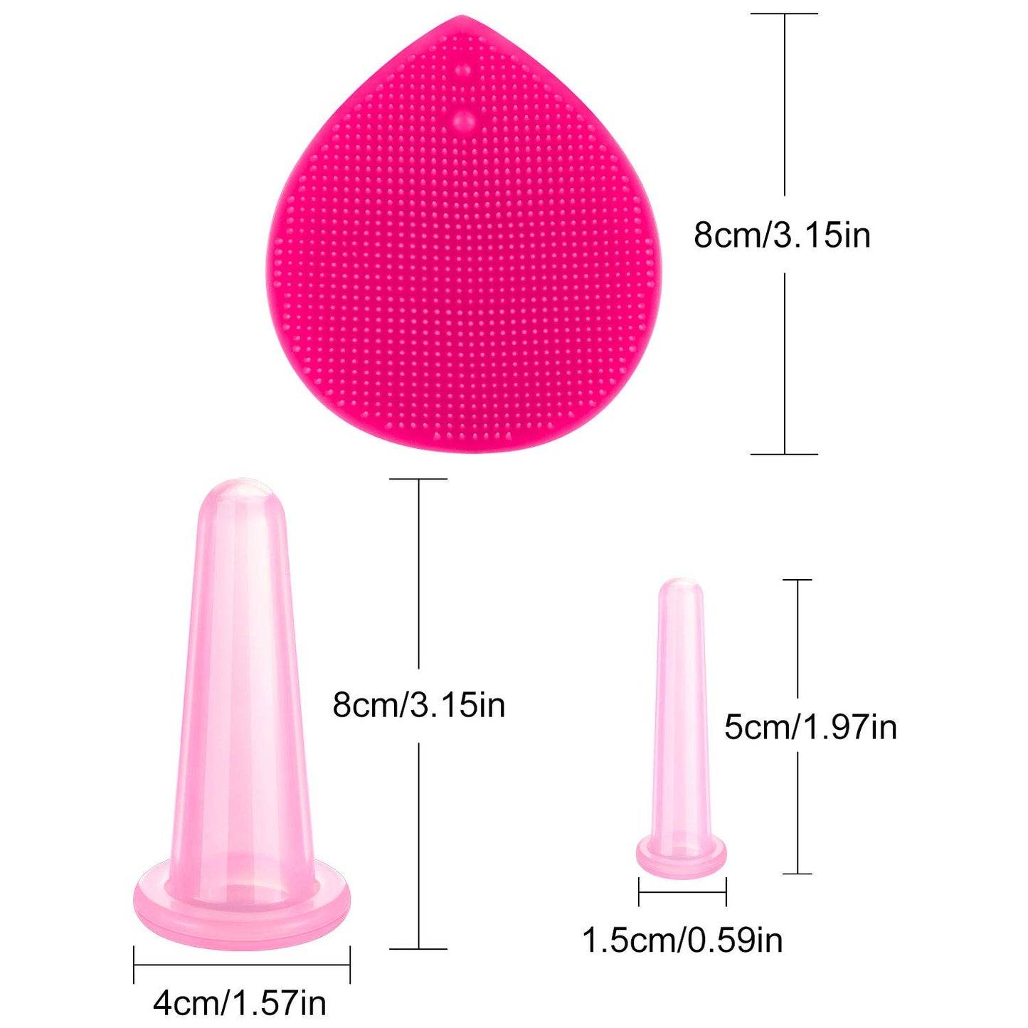 BBTO Silicone Facial Cupping Set, Vacuum Massage Cup Kit for Body, Face, Neck, Back, and Eye, 6 Cups and Exfoliating Brush