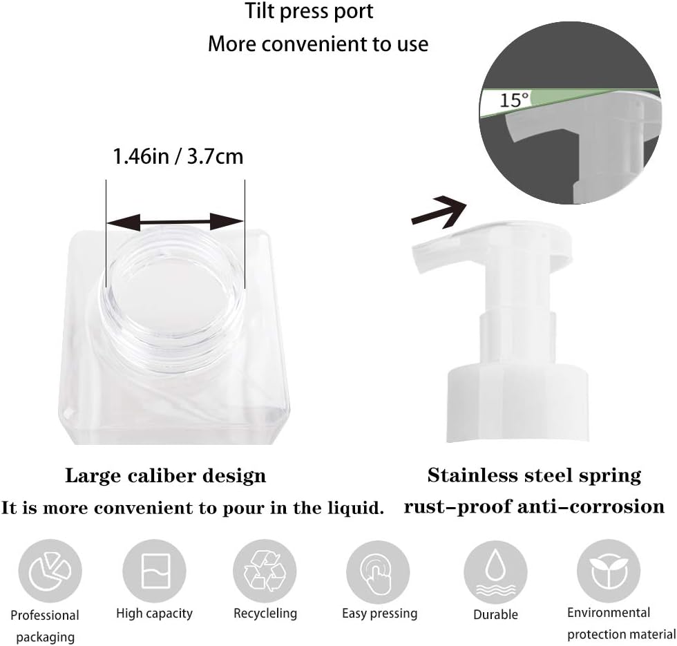 2 Pack Foaming Soap Dispenser 15oz Refillable Foam Liquid Hand Soap Empty Plastic Pump Bottle Container for Bathroom Vanities, Kitchen Sink, Hospital, Clinic, Clear 450ml