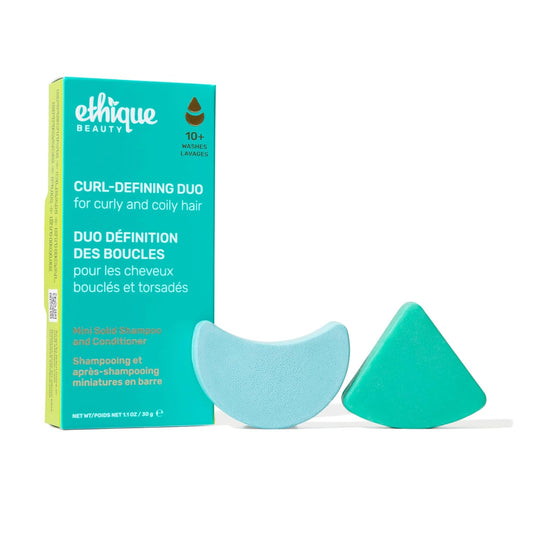 Ethique Beauty Mini Sampler Solid Shampoo & Conditioner Bar Set - Curl-Defining Shampoo & Conditioner with Shea Butter