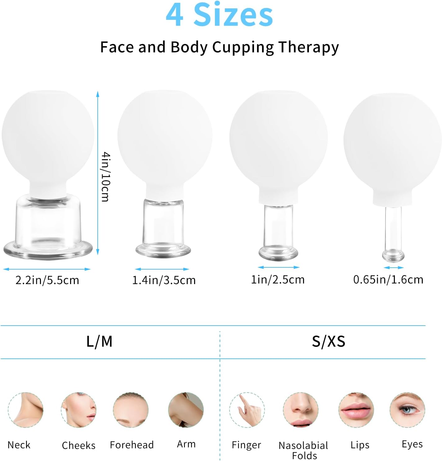 Meifuly Facial Cupping Set, 4 PCS Silicone Vacuum Suction Face Massage Cups, Skin Tightening Kit for Eyes, Face and Body (White)
