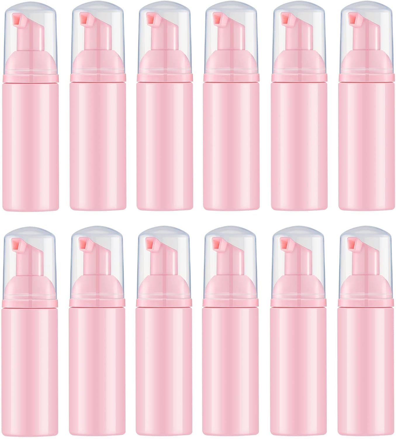 Lil Ray 2 Oz Empty Pink Foam Pump Bottle, Travel Foamer Soap Dispenser for Lash Shampoo, Hand Soap, Foaming Cleaner(Pink Pump, 12 PCS)