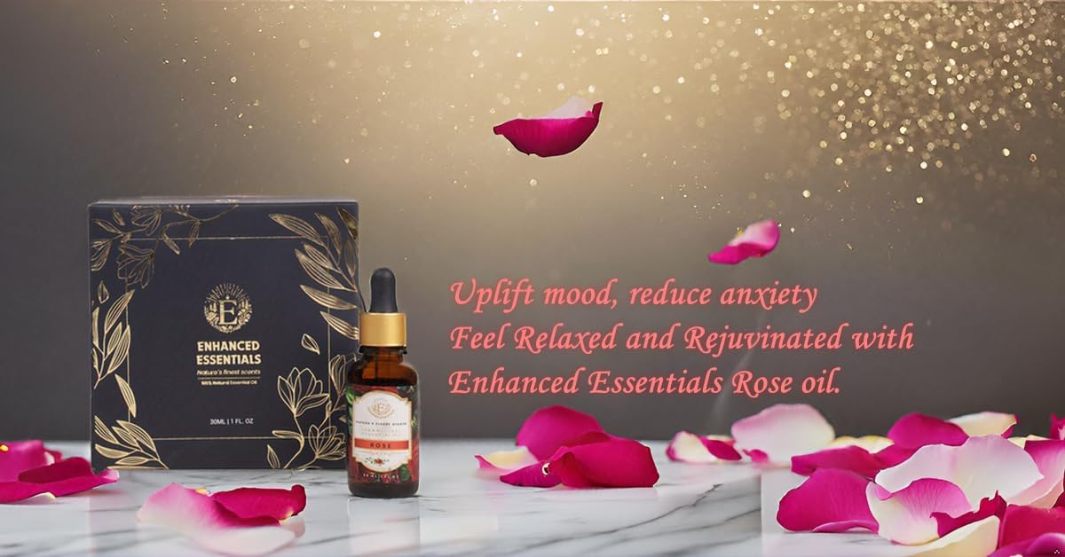 Luxurious Rose Essential Oil by Enhanced Essentials| Slow Distilled & Exotic| for Home,Diffusers,Skin & Hair Care,Aromatherapy,Bath,Perfume,Soap & Candle Making|with Glass Dropper| 1 fl oz (30 ml)