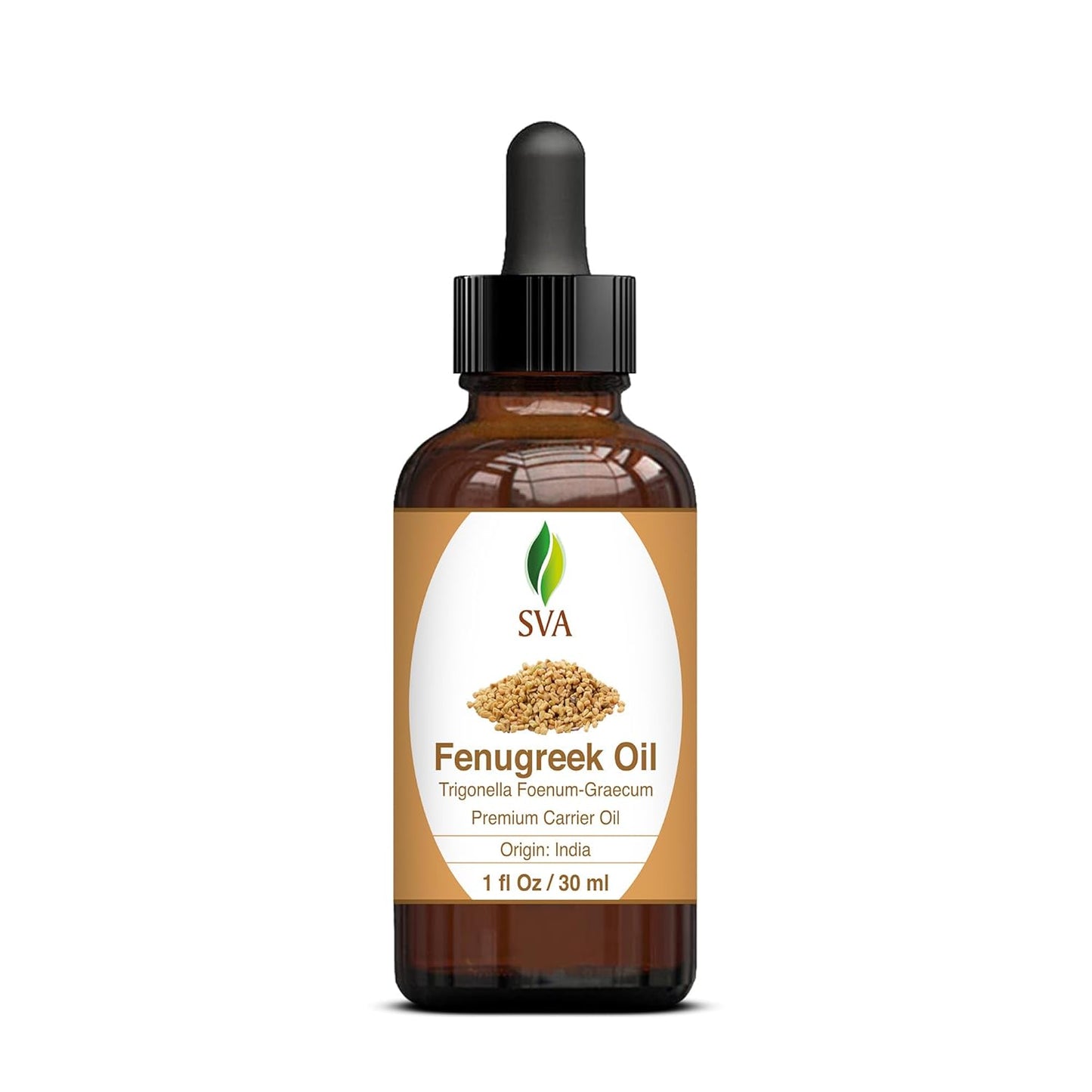 SVA Fenugreek Seed Oil - 1 Fl Oz – 100% Natural Cold Pressed Fenugreek Oil - for Face, Skin Care, Hair Care, Scalp Massage & Body Massage – Carrier Oil with Dropper