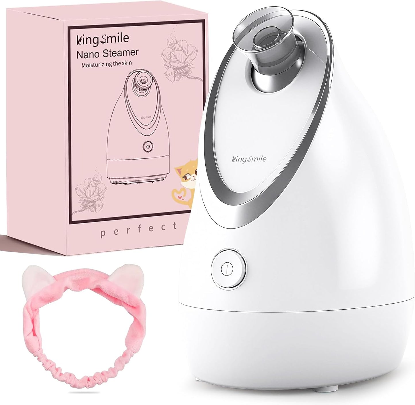 Kingsmile Facial Steamer for Face, 3 in 1 Face Steamer for Facial Deep Cleaning, Compact Nano Steamer - Aromatherapy, Adjustable Nozzle Warm Powerful Steam for Home SPA, Face Humidifier- SPA Headband