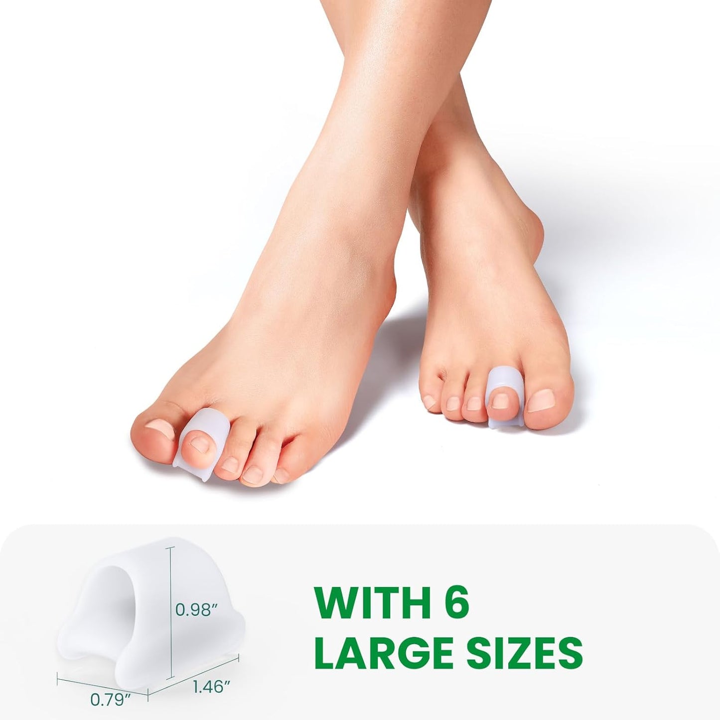 Bukihome Hammertoe Corrector - 6 Pack Toe Splints - Soft Gel Toe Straighteners - Realign Bent, Curled, Crooked, Claw, Hammer Toes - Toe Corrector for Men and Women, Large Sizes (White)