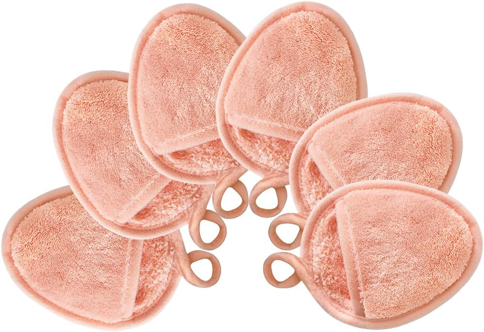 Reusable Makeup Remover Pads Soft Makeup Remover Cloths Washable Facial Makeup Cleansing Pads for Face,Lip,Eyes Orange 6PCS