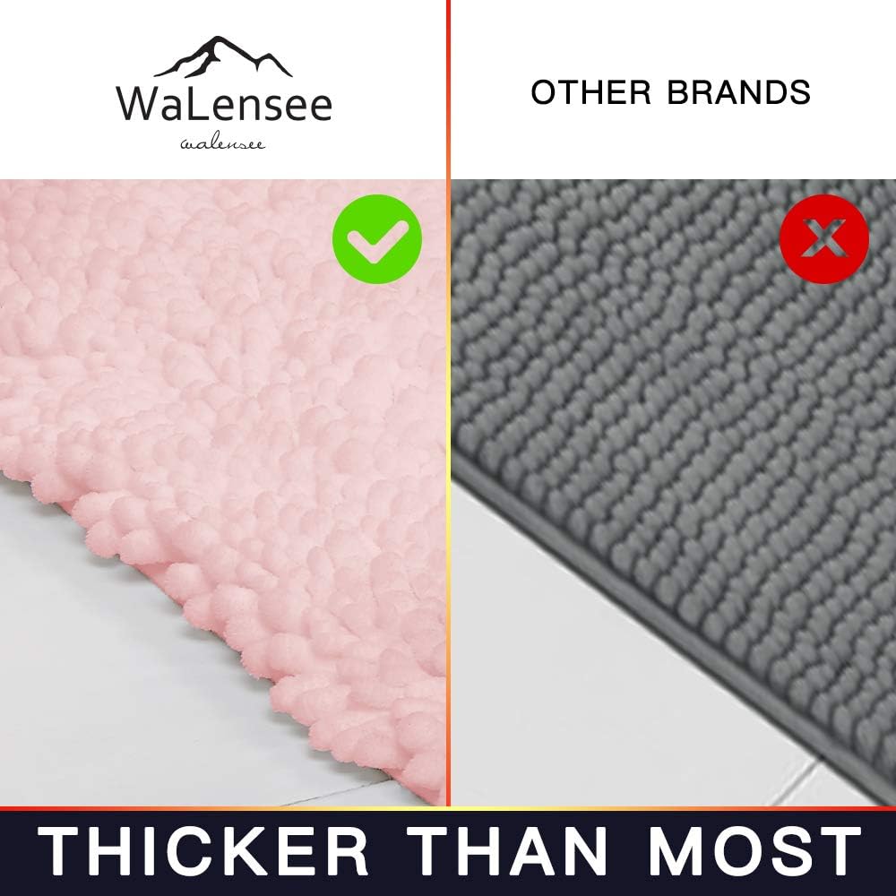Walensee Large Bathroom Rug Non Slip Bath Mat (24x60 Inch Blush) Water Absorbent Super Soft Shaggy Chenille Machine Washable Dry Extra Thick Perfect Absorbant Best Plush Carpet for Shower Floor