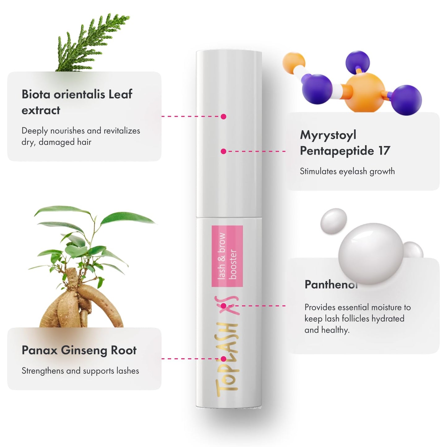 TOPLASH Eyelash Growth Serum - Innovative Formula for Longer, Thicker, Fuller Brows & Lashes - Natural, Cruelty-Free & Hypoallergenic - 0,05 Fl Oz(1,5 ml)