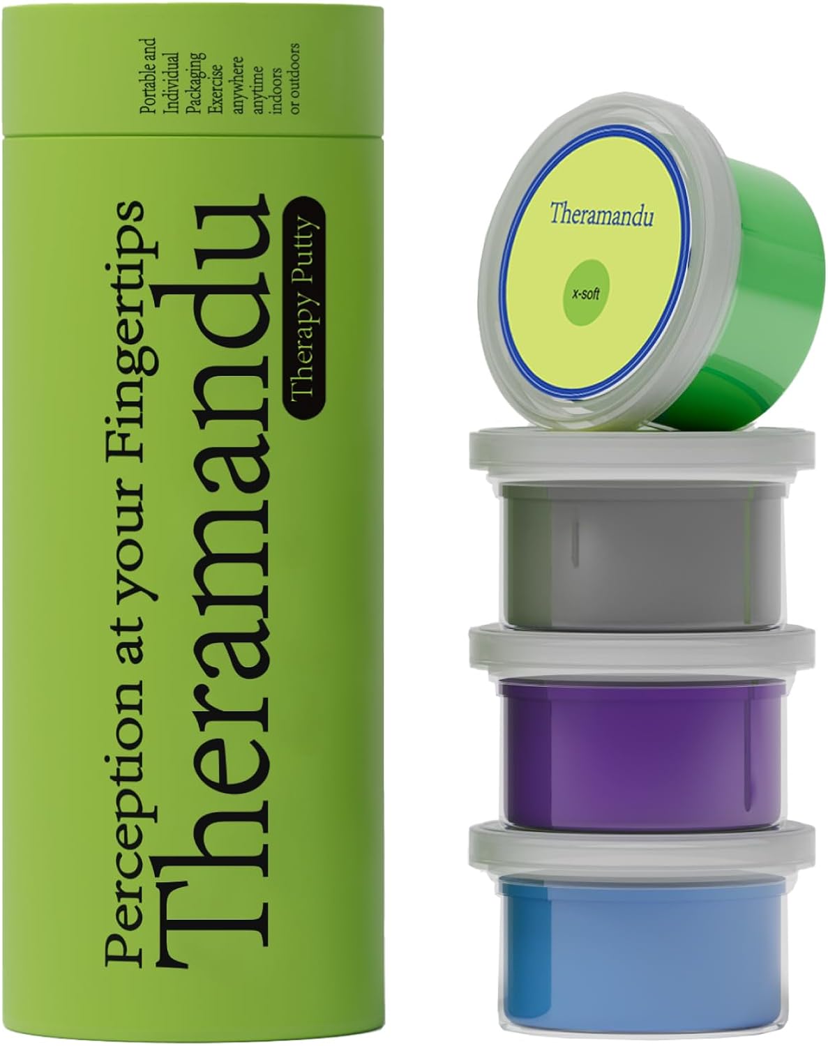 4 Pack Theramandu Therapy Putty Kit (3oz Each) – Hand Putty Physical Therapy for Kids & Adults, Sensory Stress Relief & Hand Muscle Strengthening Exercise Therapy Putty, 4 Different Resistances