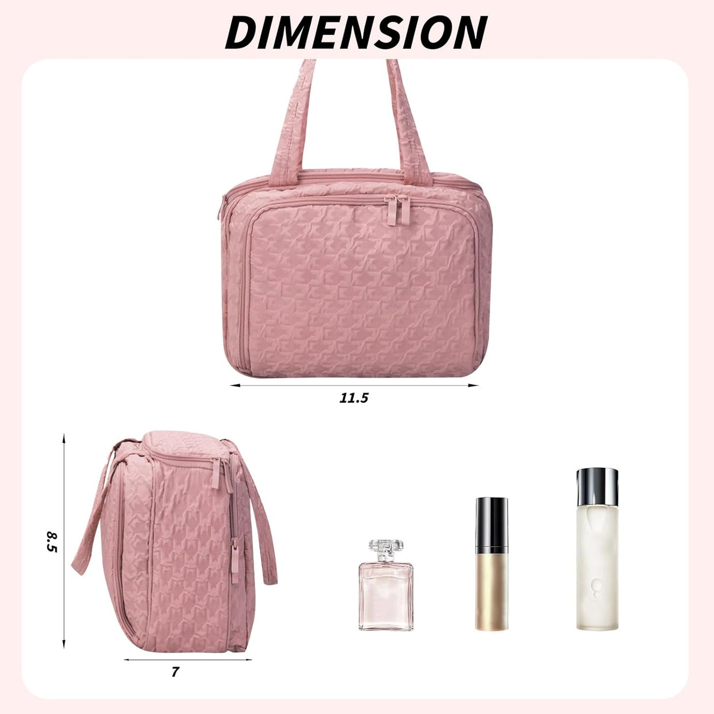 SUNRISING Travel Toiletry Bag,Large Toiletry Bag for Women,Water-Resistant Cosmetic Makeup Bag Organizer with Handle,Travel Toiletries Skincare Organizer Dopp Kit Bag for Accessories Essentials- Pink