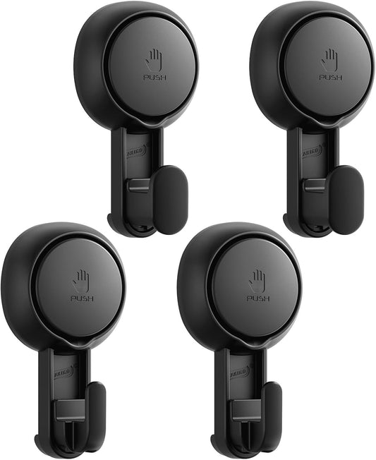 TAILI 4 Pack 360Β° Rotatable Powerful Suction Cup Shower Hooks for Towel, Loofah, Damage-free Hanging Versatile Wall Hooks for Inside Bathroom, Decoration, Removable Suction Holders, Easy to Use, Black