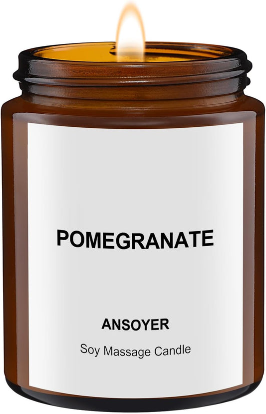Massage Oil Candle, Romantic Gift SPA Use Home Scented Candle Body Oil, Ultra Hydrating Body Care with Soybean Oil, 4.5oz (Pomegranate)