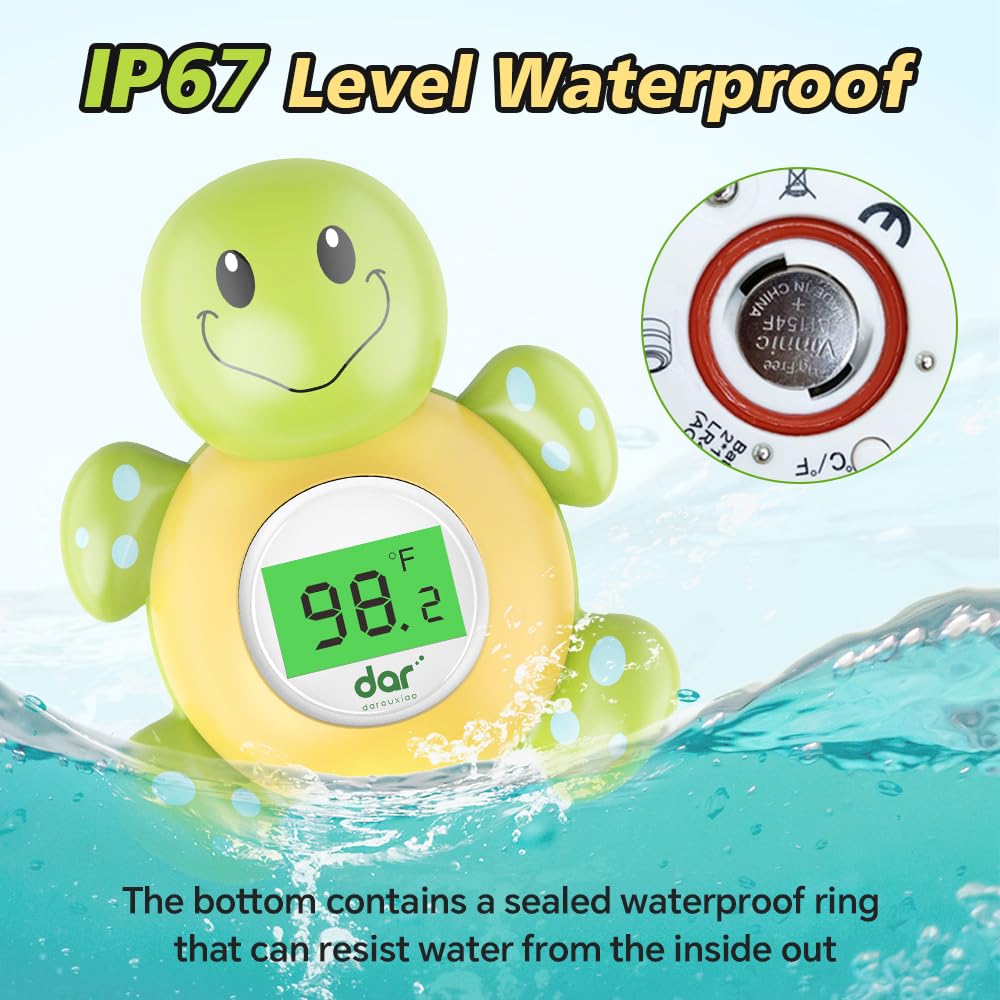 Baby Bath Thermometer with Timer, Safety Digital Water Temperature Thermometer with 3 Color Backlit and Temperature Warning, Bath Tube Floating Toy for Infant, Toddler