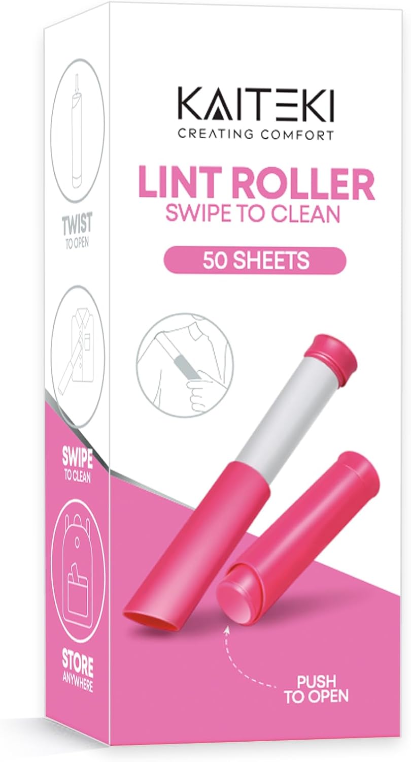Portable Lint Roller with 100 Sticky Sheets, Mini Pet Hair Remover, Lint Roller for Cats, Dogs, Kids - Travel Roller for Clothes Backpack School - Small Retractable Fits in Pocket (Pink)