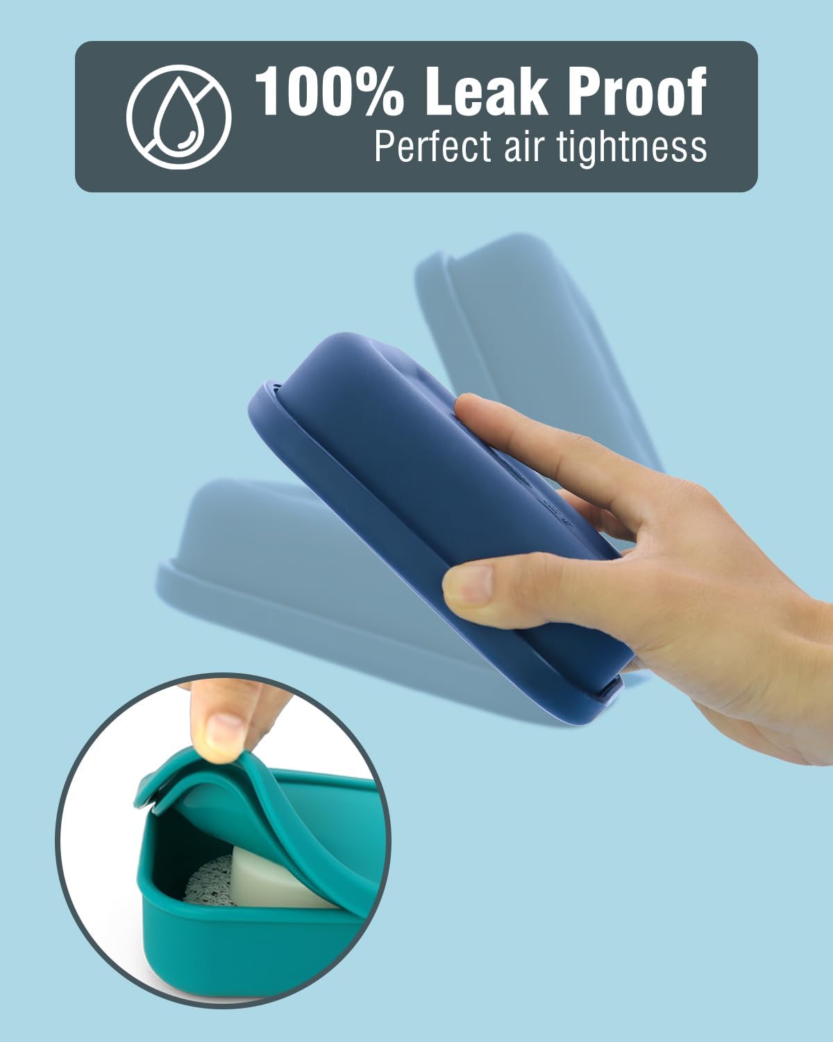 Enhanced Leak Proof Travel Soap Case, AIMAIAIMAI Silicone Soap Container with Draining Layer, Portable Bar Soap Holder for Bathroom, Camping, Gym, Easy to Clean (Blue)