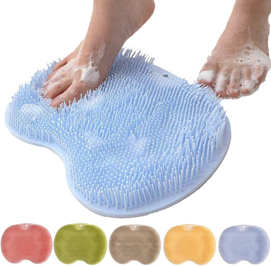 Foot Back Cleaning Pad, 2024 Upgrade Shower Foot Scrubber Mat Slip Suction Cups Foot Scrubber, Shower Foot Scrubber Mat Back Washer for Men and Women (Blue)