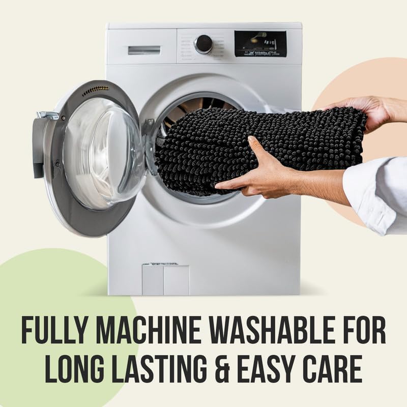 ITSOFT Plush Bathroom Rug 25x18, Absorbent Machine Washable Non Slip Chenille Bath Mats, Quick Dry Bathmat, Bath Rugs for Bath, Shower, Bedroom, or Door Mat, Black