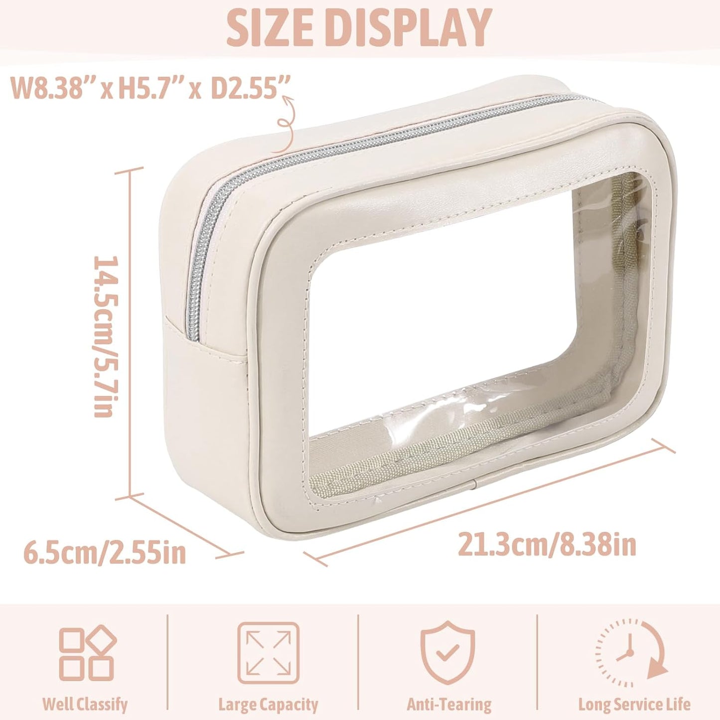 3PCS Clear Toiletry Bag,TSA Approved Travel Makeup Pouch with Zipper for Cosmetics and Toiletries,Diaper Bag Organizer Pouch Set,Women's Purse Organizer and Clear Car Bag