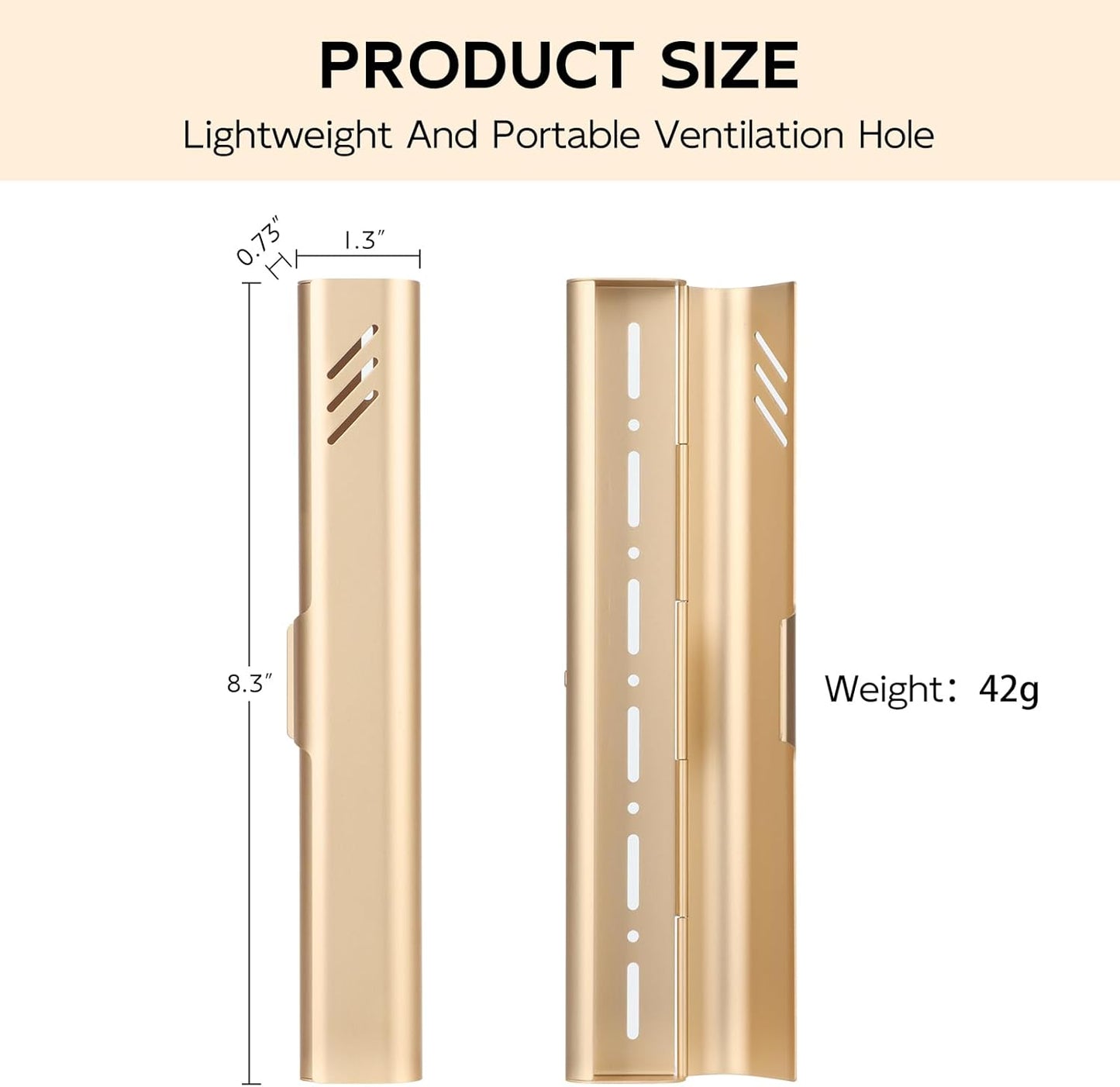 Travel Toothbrush Case, 2Pack Portable Toothbrush Holders, Durable Aluminum Toothbrush Storage Box, Small Breathable Manual Toothbrush Container for Traveling, Camping, Business Trip - Gold