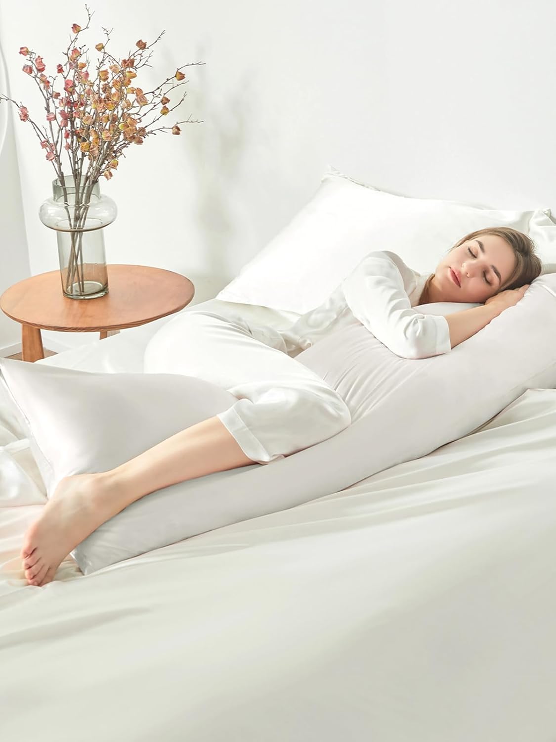 THXSILK Set of 2 100% Mulberry Silk Pillowcase for Hair and Skin Health, Soft Breathable and Smooth Pillowcases with Hidden Zipper, Both Sides Premium Grade 6A+ Silk, Body Size 20"x54", White