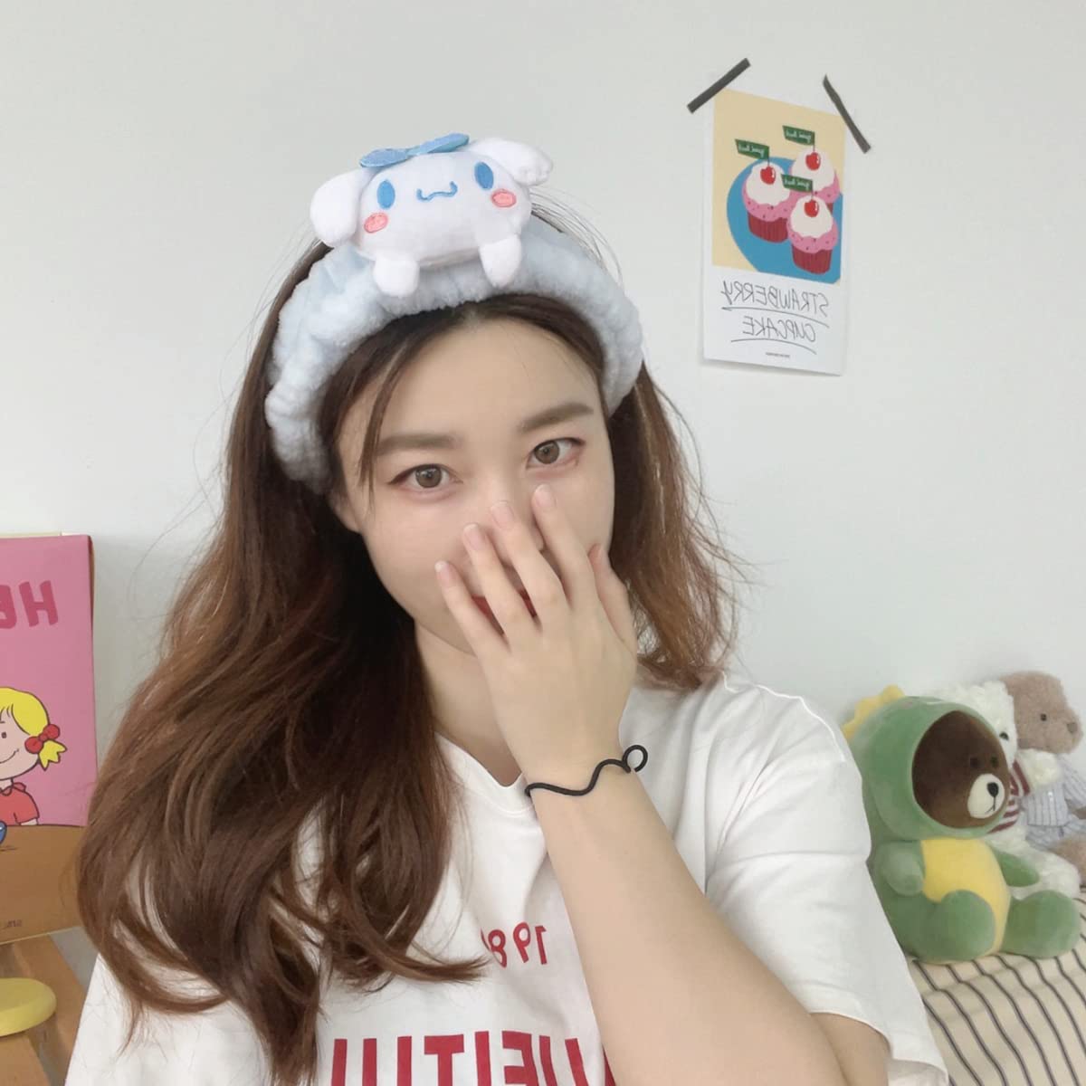 Kawaii Spa Headband for Washing Face, Make Up, Party - Soft Blue Headband for Women & Girls