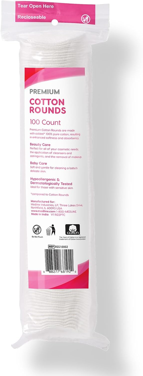 Simply Soft Premium Cotton Rounds, 100% Pure, Absorbent Cotton Pads, 100 Count (Pack of 36)