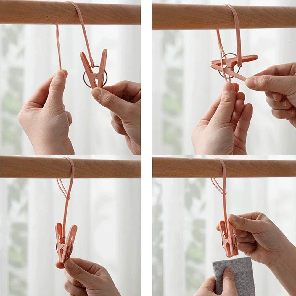 Clothespins 24 Pack Small Mini Clothes Pins with Plastic Rope for Clothesline Cute Sturdy Clothing Closepins Blue Green Pink Chip Decoration Clips Clothes Pins