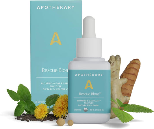 Apothékary Rescue Bloat | Herbal Digestive Drops for Occasional Bloat & Gas Support | Liquid Tincture with Peppermint, Lemon Balm, Dandelion, Ginger | Vegan, 30 Servings, 1 fl oz