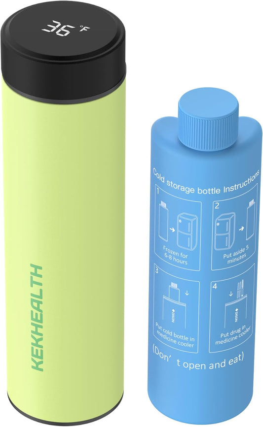 Compact 60H Insulin Cooler Travel Case Temp Display Medication Cooler for Travel Insulated Medicine Cooler Bag TSA Approved Ice Packs Diabetic Cooler with QR Medical Travel Tag(Citron)