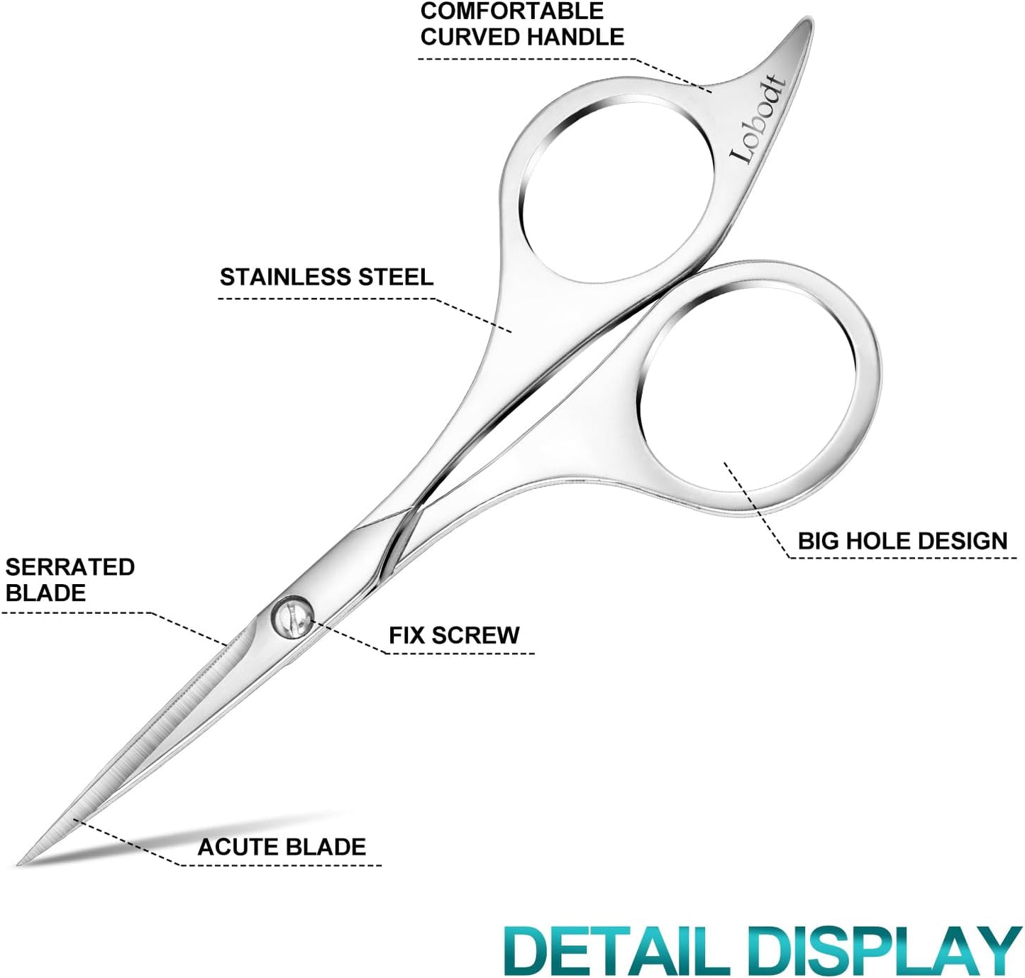 Professional beard scissors, 4.9-inch (silver) small pointed stainless steel hairdressing scissors, Moustache Trimming,suitable for personal care and beauty of both men and women