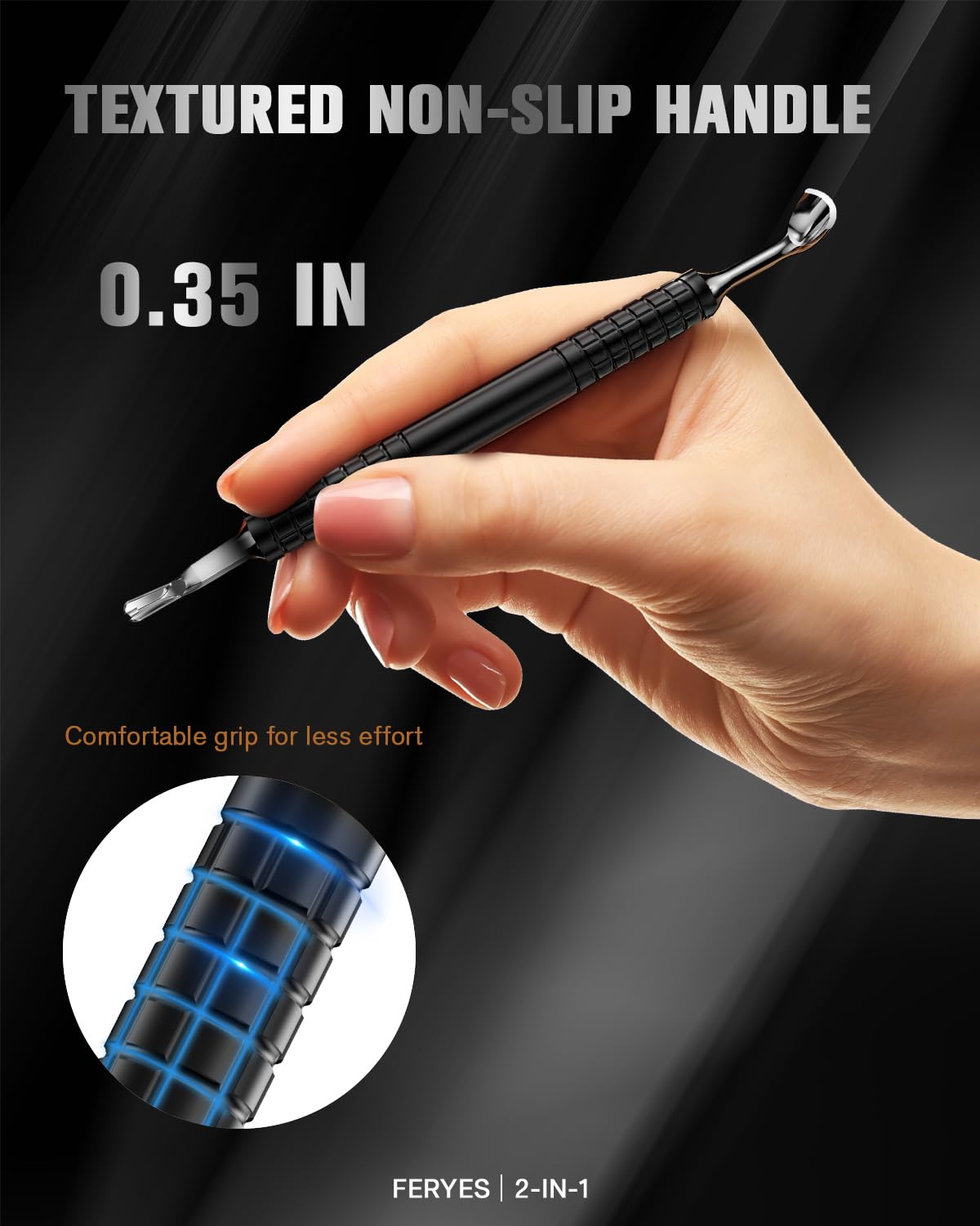 FERYES Upgraded Horseshoe Shape Cuticle Pusher with Fork, 2-in-1 Cuticle Remover Tool, Stainless Steel Cuticle Trimmer Nail Care Tool for Manicures- Black(5.6 Inches)