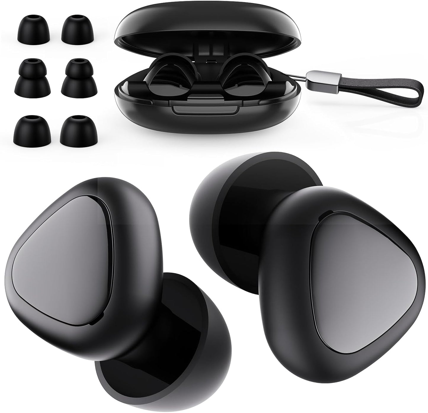 Ear Plugs for Sleeping Noise Cancelling, 45dB Reusable Silicone Earplugs with 6 Eartips and Carry Case, Ear Plugs for Concert & Hearing Protection, Sleep, Travel, Focus & Noise Reduction, Black