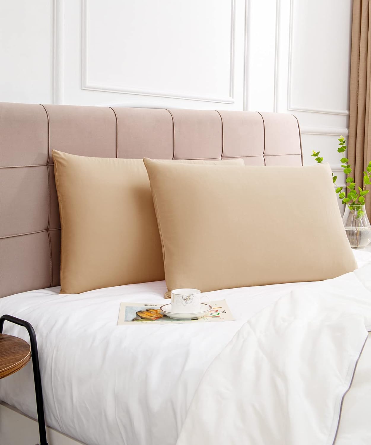 Warmstar Cotton Pillow Cases Queen Size Set of 2, 600 Thread Count Pillowcases 20x30 Inches, Soft Long Staple Cotton Pillowcases Breathable with Envelope Closure,Khaki