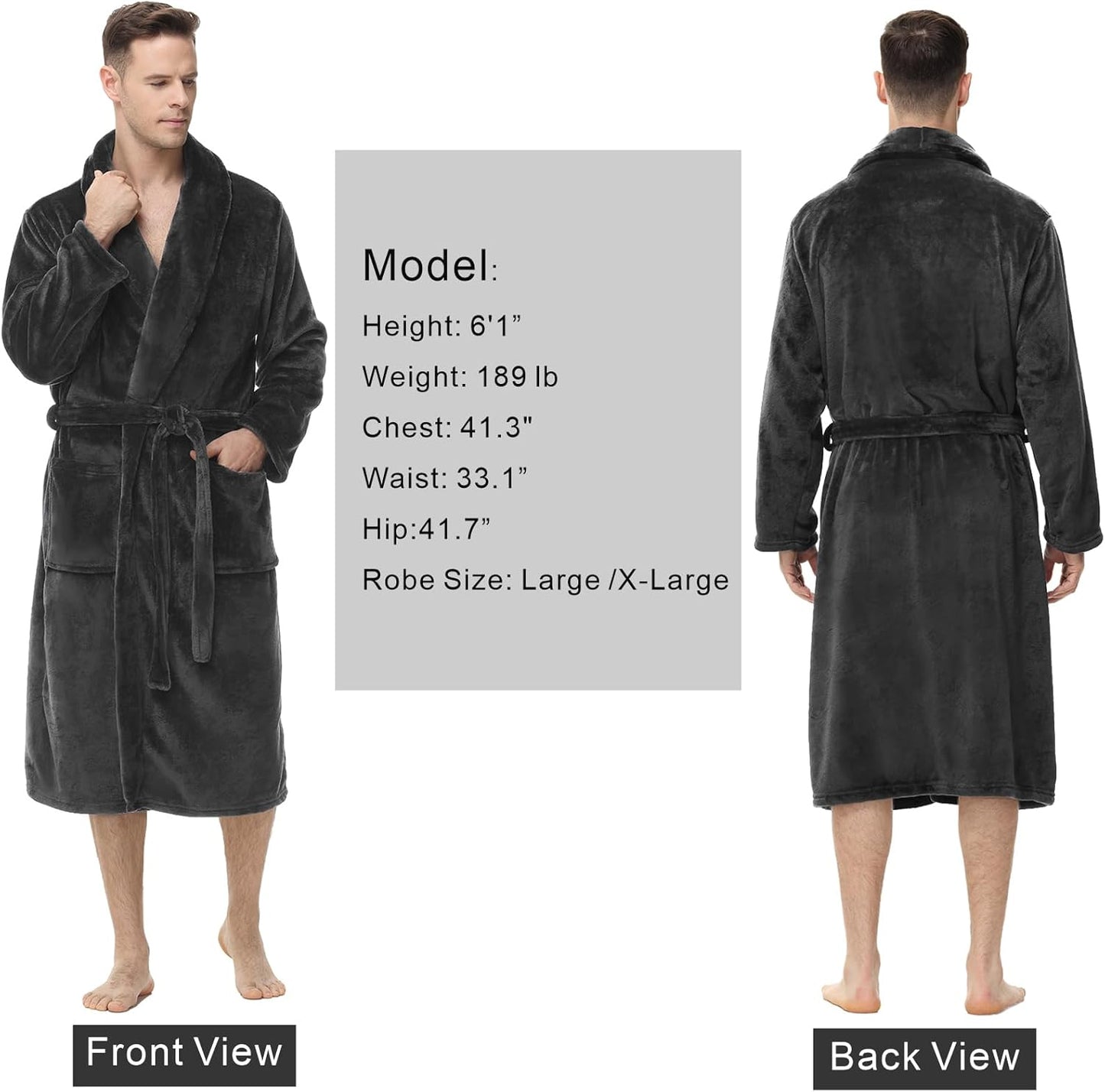 Yurhap Mens Fleece Robe, Soft Plush Robe for Men, Fluffy Bathrobe with Belt & 2 Pockets
